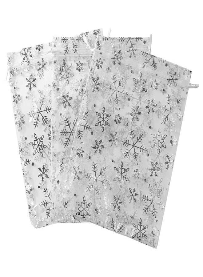 SUNGULF 50Pcs 8x12 Inches Sheer Organza Drawstring Pouches Christmas Jewelry Candy Wedding Favor Party Gift Bags (White Snowflake) - Image 2